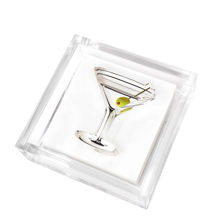 acrylic cocktail napkin holder featuring a martini glass image
