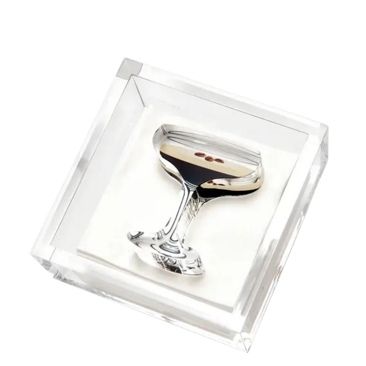 acrylic cocktail napkin holder featuring an espresso martini image
