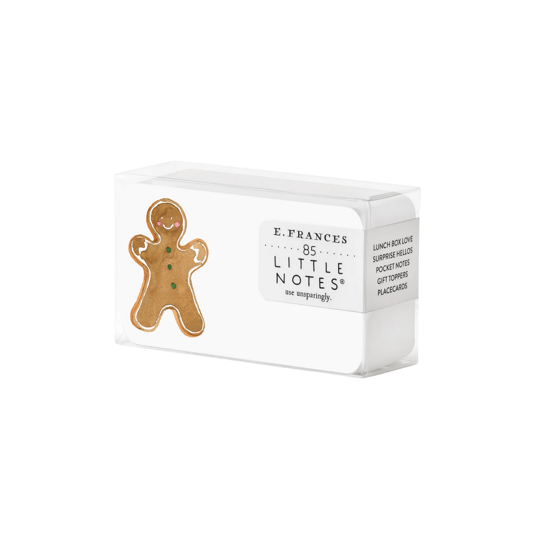 White box with a gingerbread man design and 'E. Frances' branding on a white background