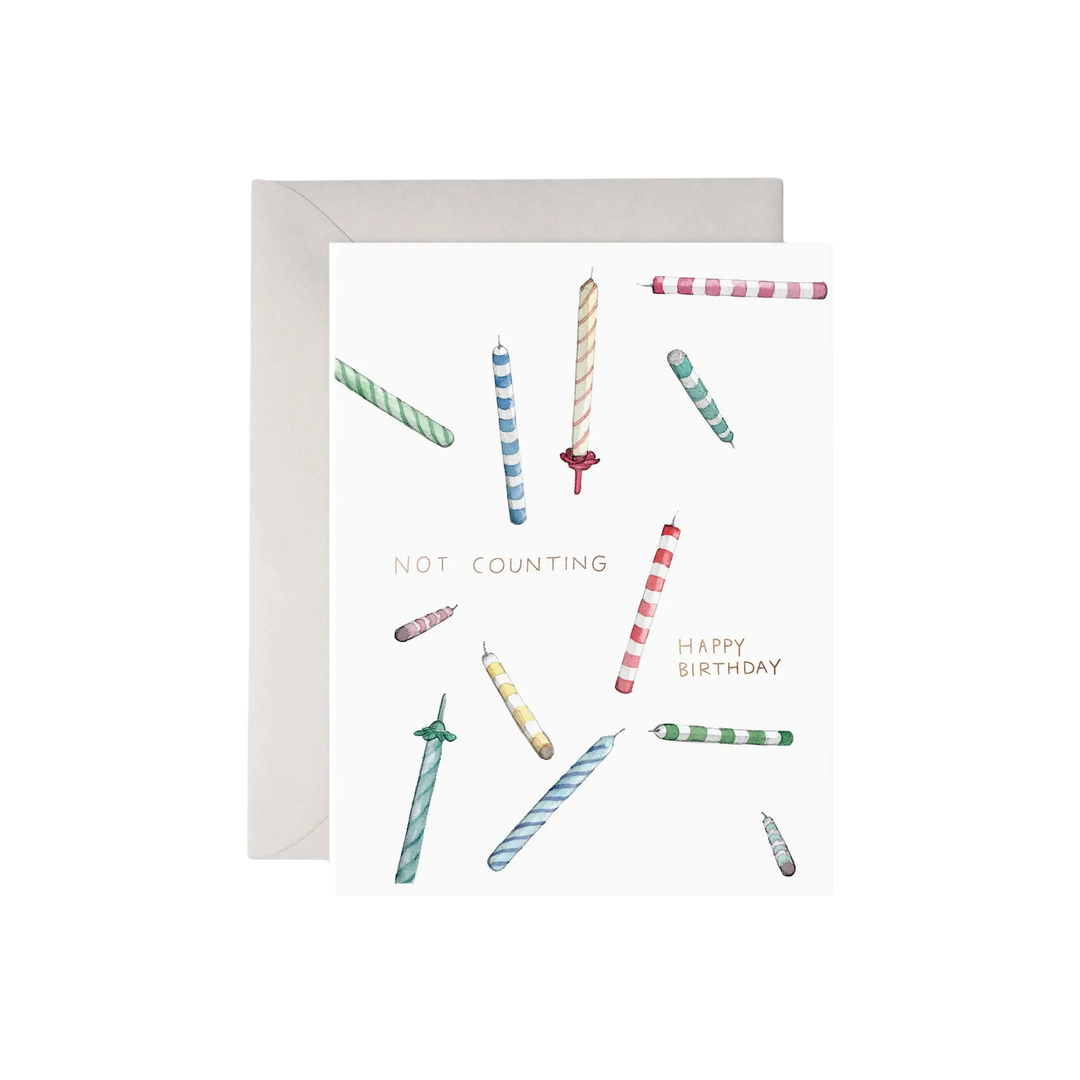 E. Frances Not Counting birthday card with colorful candle illustrations