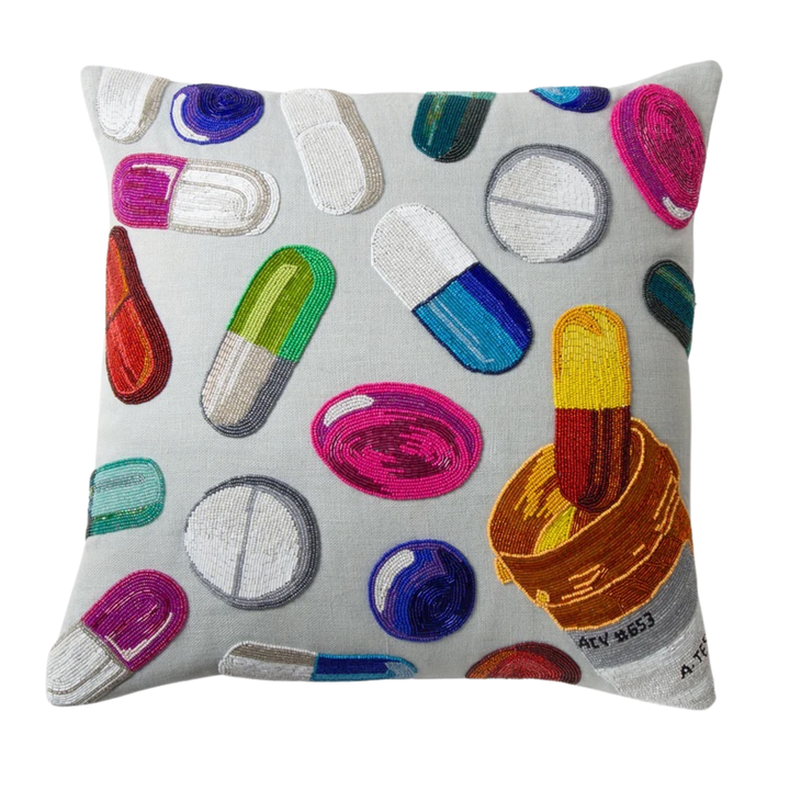 Happy Pills Beaded Pillow
