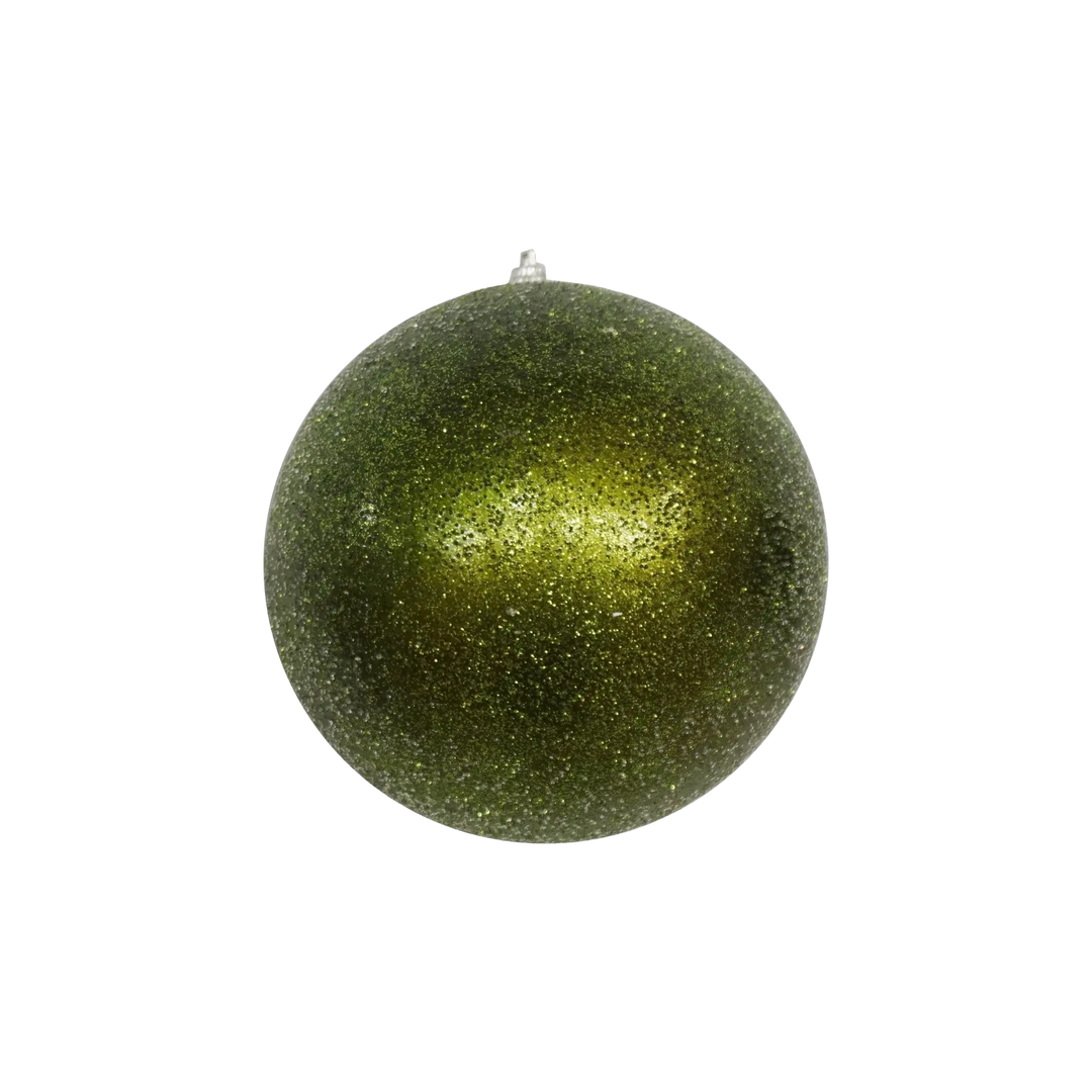 Jim Marvin 120mm olive green glitter shatterproof ball ornament, from Mood by DMJ
