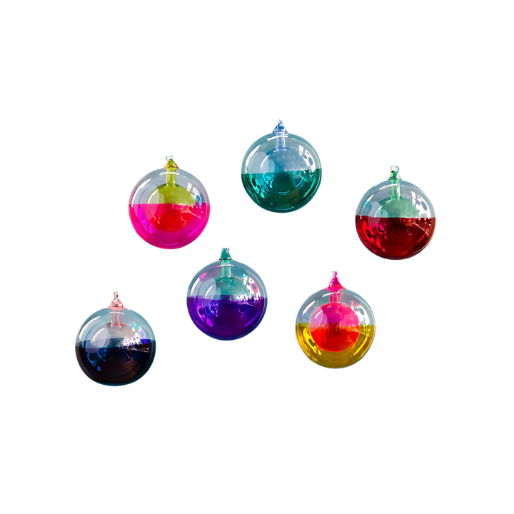 Mood by DMJ Glitterville Double Ball glass Christmas ornament, 5-inch stacked spheres with vibrant finishes and glitter accents — collectible holiday décor