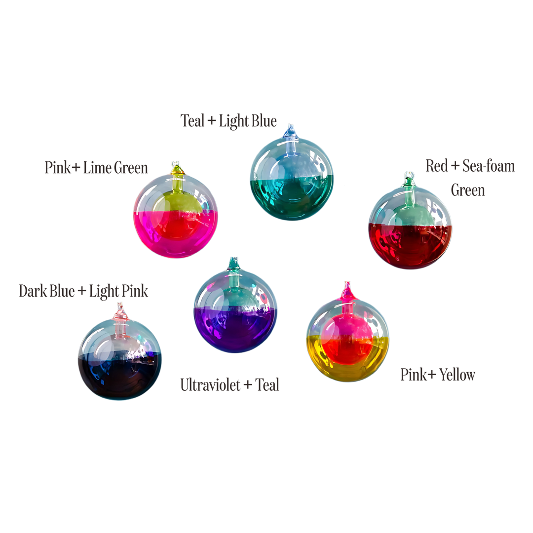 Mood by DMJ Glitterville Double Ball glass Christmas ornament, 5-inch stacked spheres with vibrant finishes and glitter accents — collectible holiday décor
