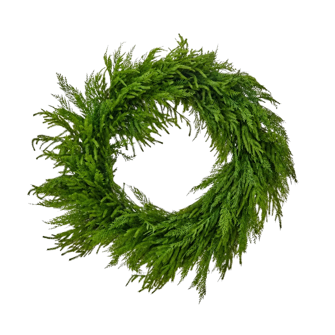 30 inch Cedar and Norfolk Pine Wreath with real touch PE needles for Christmas holiday door decor