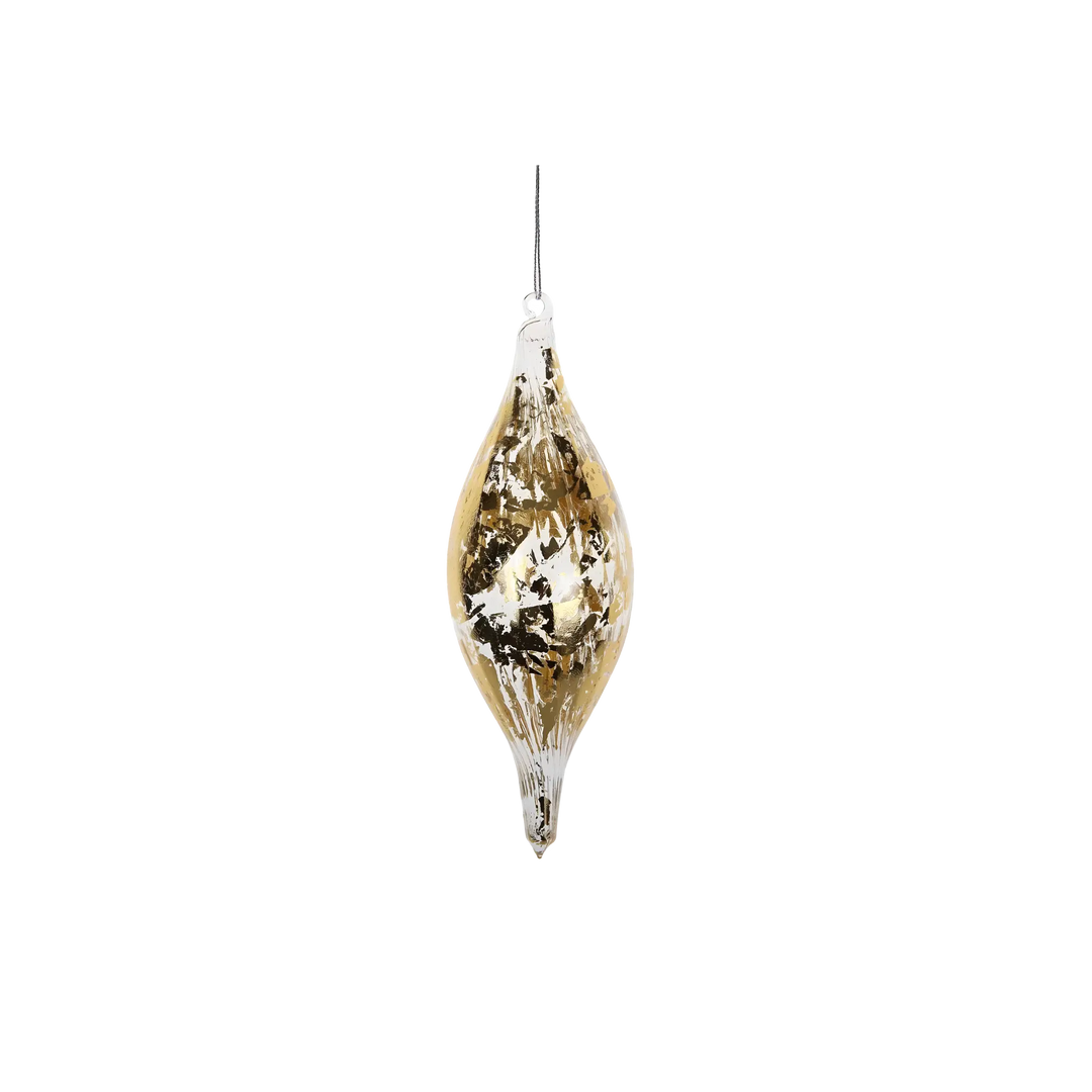 Jim Marvin 8 inch twisted clear glass finial ornament with metallic gold leaf, from Mood by DMJ