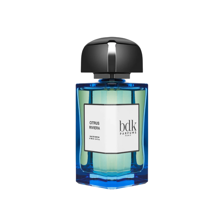 Citrus Riviera Eau de Parfum by BDK Parfums - side view of unisex niche citrus floral woody blue fragrance bottle with bdk Parfums label