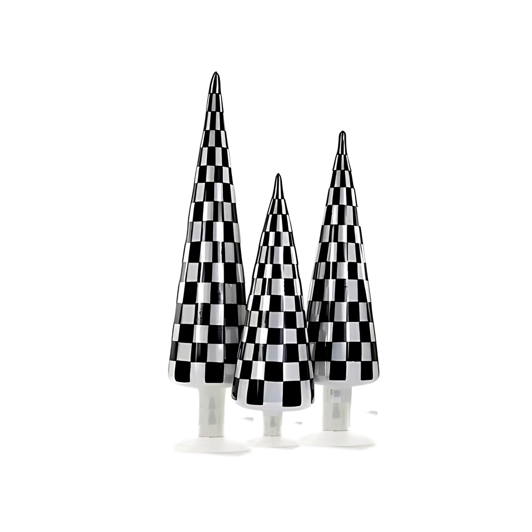 Cody Foster checkered tabletop trees from Mood by DMJ, modern black and white patterned holiday décor with bold graphic design