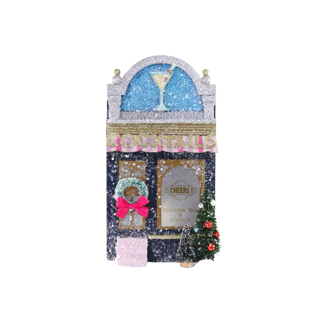 Cody Foster cocktail bar and lounge Christmas village from Mood by DMJ, festive holiday village building with retro bar details
