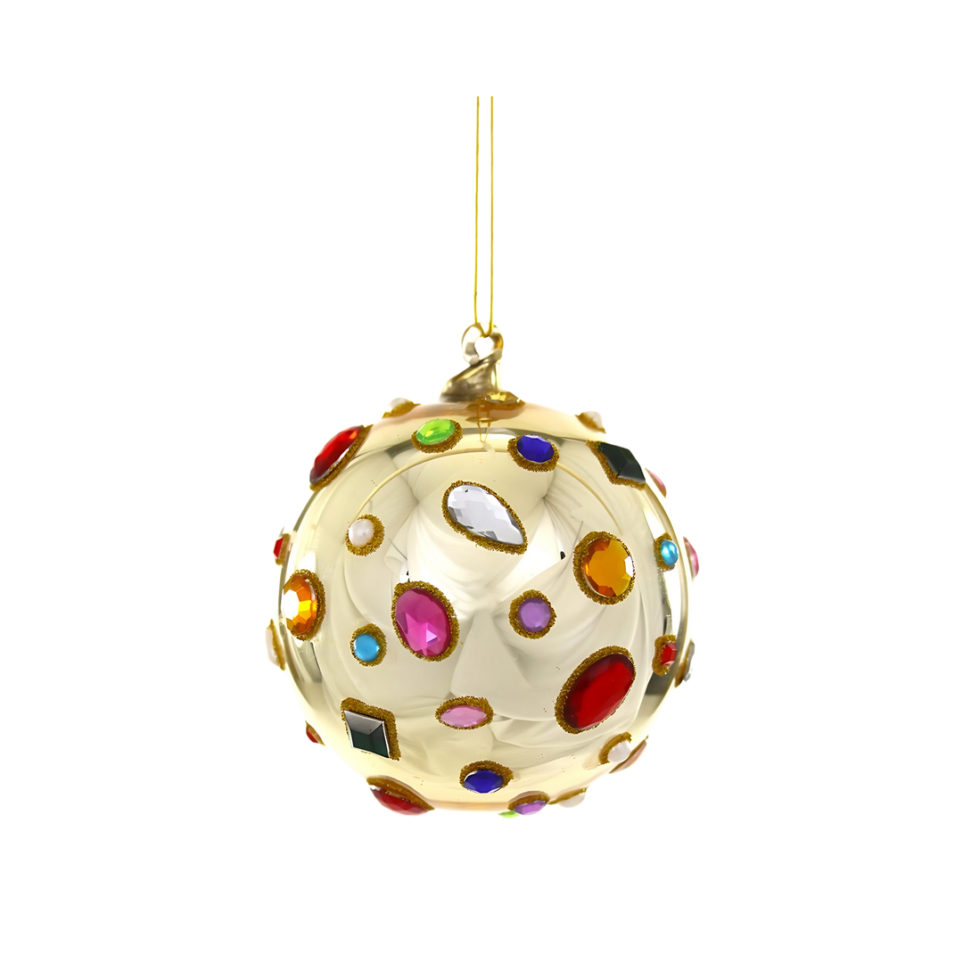 Cody Foster gold jeweled ball ornament from Mood by DMJ, sparkling glass bauble with gem details, luxurious Christmas tree décor