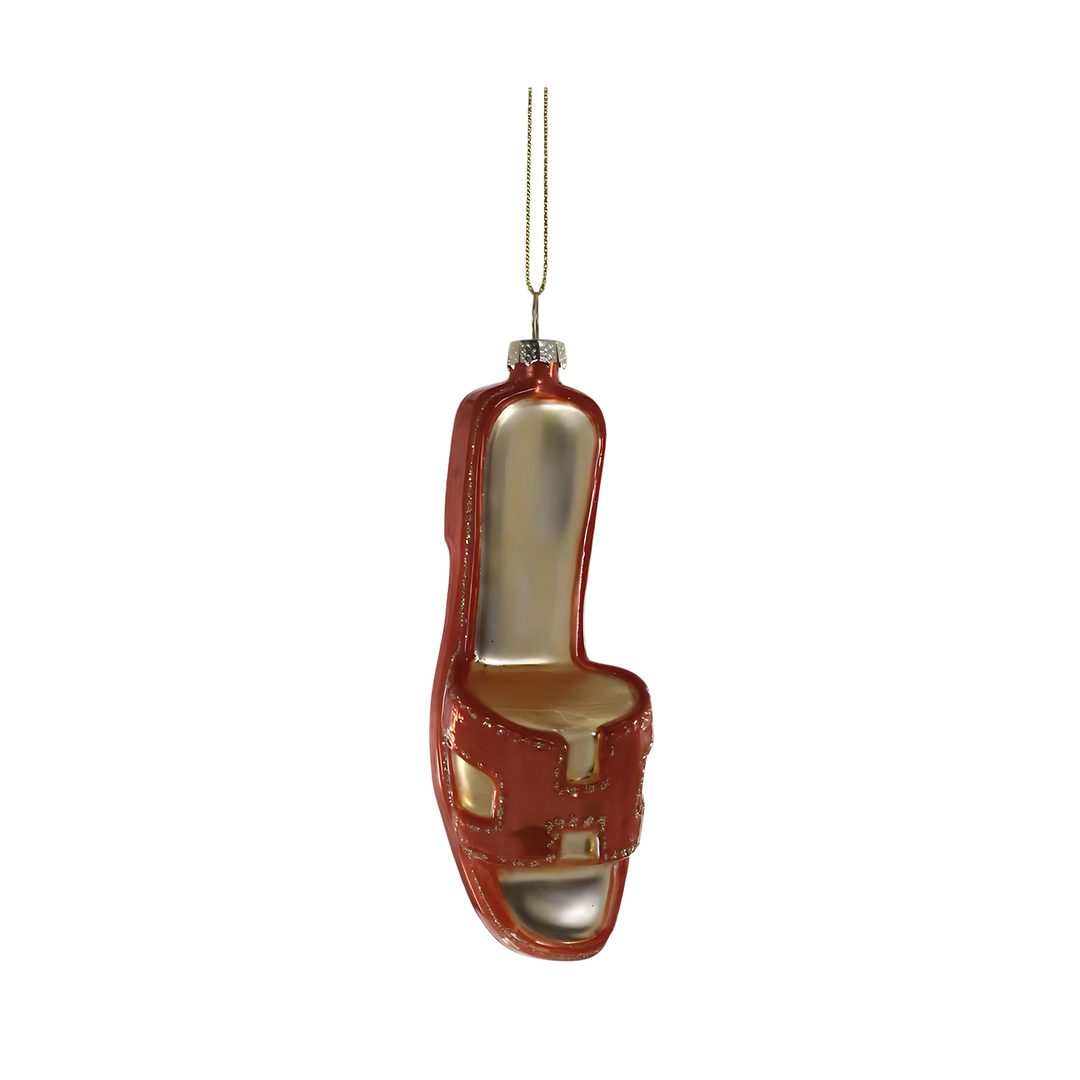 Cody Foster designer H sandal ornament from Mood by DMJ, chic sandal-inspired holiday decoration, fashion-forward Christmas tree bauble