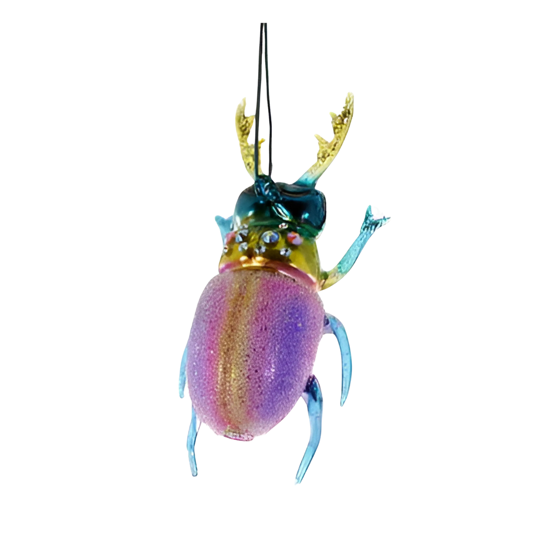 Cody Foster horned beetle ornament from Mood by DMJ, detailed insect-inspired glass holiday ornament, unique eclectic Christmas décor