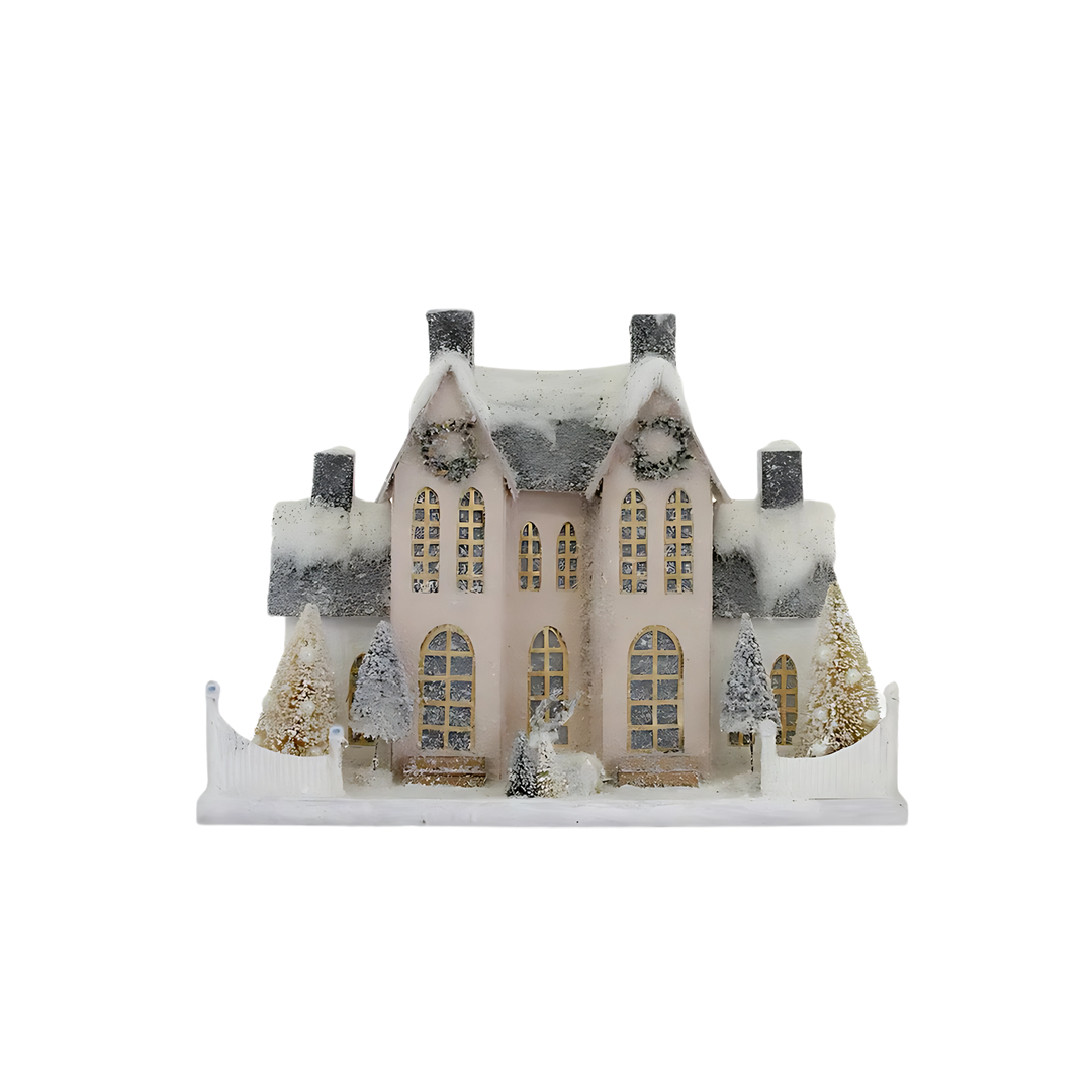 Cody Foster ivory manor Christmas village house from Mood by DMJ, elegant ivory holiday manor with glittery details