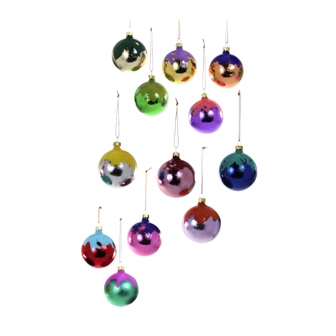 Cody Foster metallic foiled ornaments from Mood by DMJ, shiny reflective glass Christmas ornaments in jewel tones, glamorous holiday décor