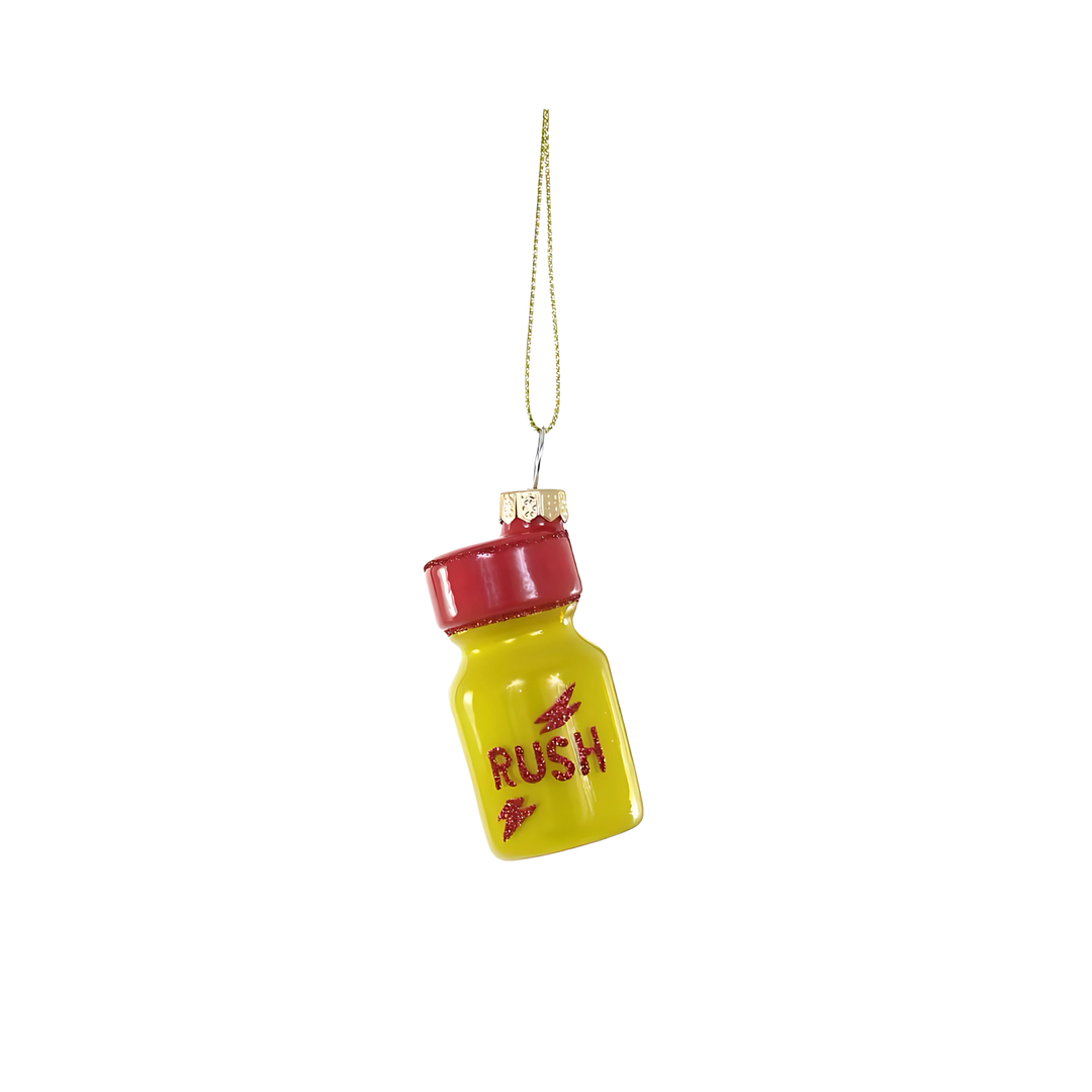 Cody Foster poppers ornament from Mood by DMJ, cheeky glass holiday decoration inspired by iconic bottle design, fun novelty Christmas ornament