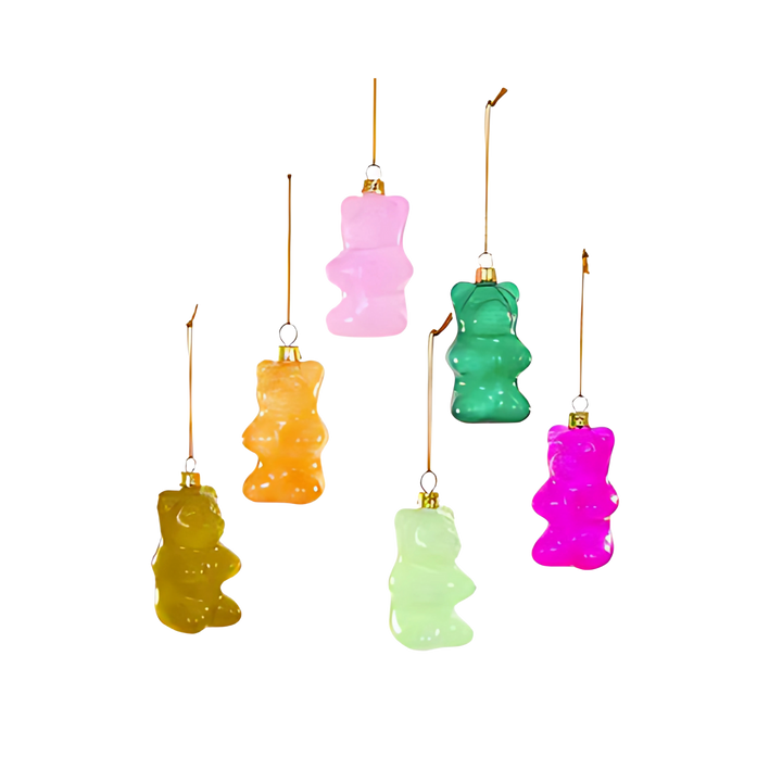 Cody Foster gummy bear ornaments from Mood by DMJ, colorful glass candy-inspired Christmas ornaments, playful novelty holiday décor