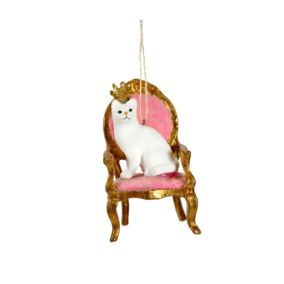 Cody Foster Kitty Queen ornament from Mood by DMJ, glamorous cat holiday decoration with sparkling crown and chic details