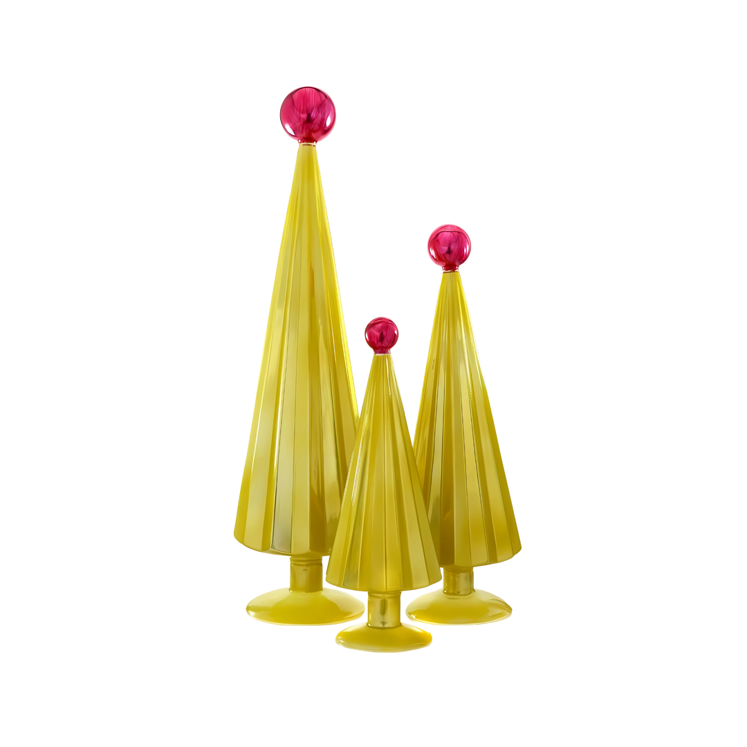Pleated Tabletop Tree – Chartreuse/Hot Pink
Cody Foster pleated tabletop tree in chartreuse and hot pink from Mood by DMJ, bold colorful retro holiday decoration