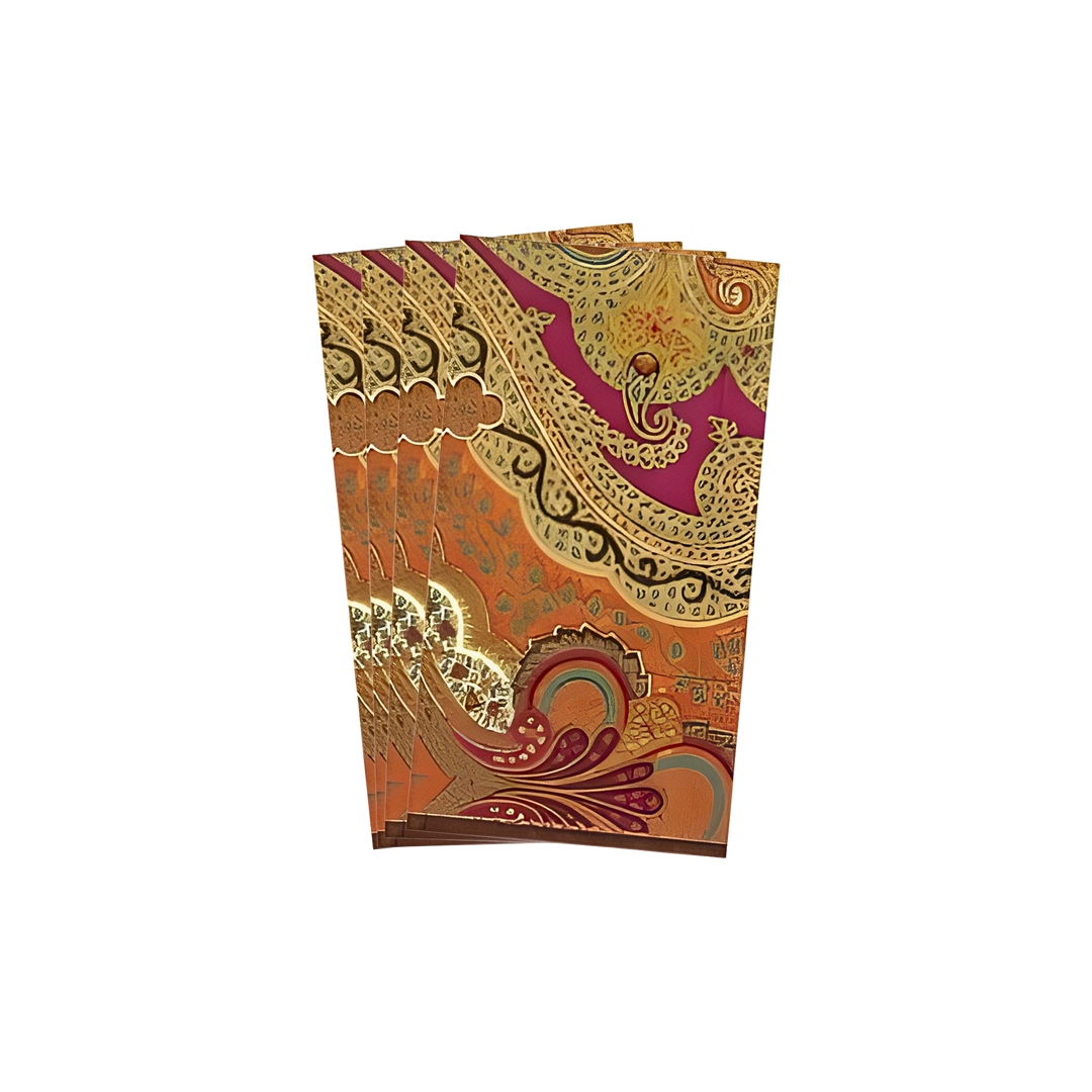 Caspari Jaipur-Spice Paper Guest Towels – Set of 12 featuring gold and fuchsia Indian-inspired design