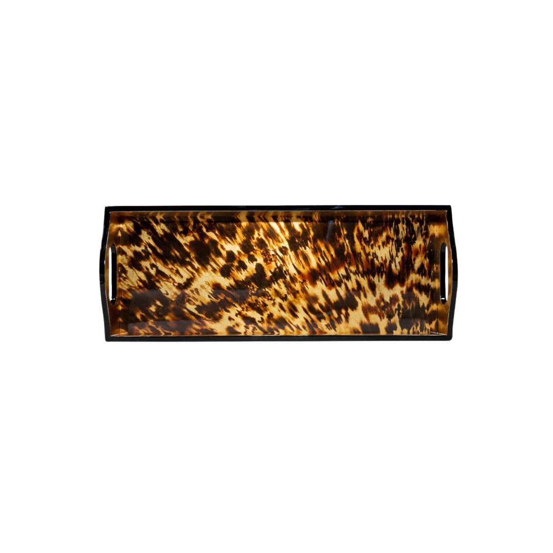 Caspari Tortoiseshell Lacquer Bar Tray – rectangular high-gloss tray with rich tortoiseshell finish and black lacquer border