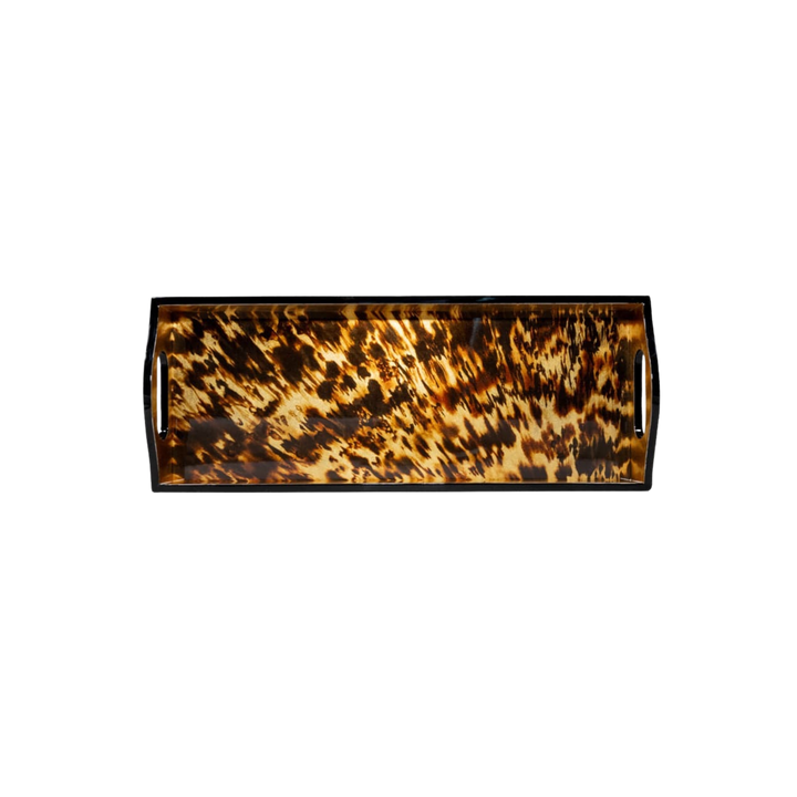 Caspari Tortoiseshell Lacquer Bar Tray – rectangular high-gloss tray with rich tortoiseshell finish and black lacquer border
