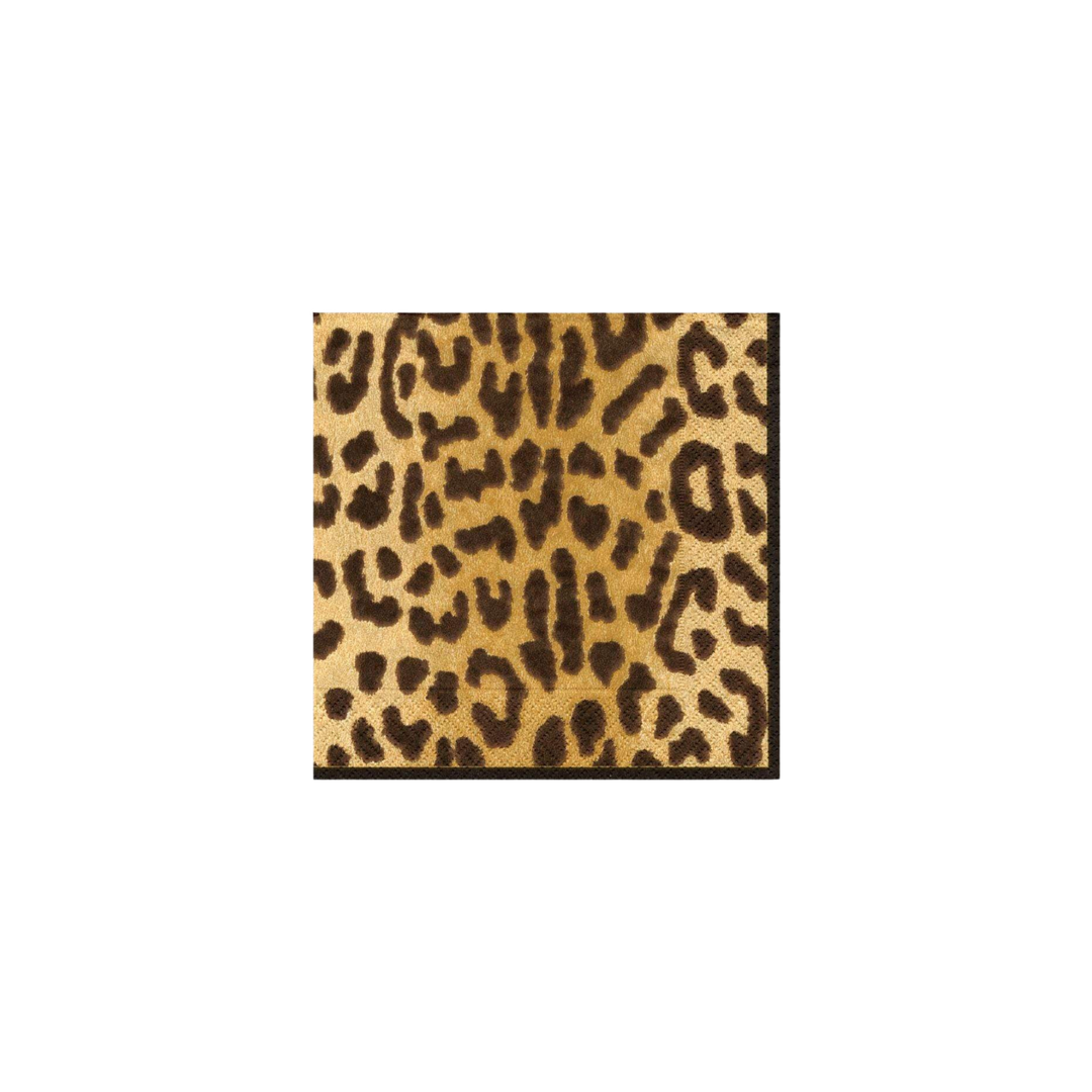 Caspari Zanzibar Paper Cocktail Napkins – Set of 20 featuring gold and brown leopard print pattern