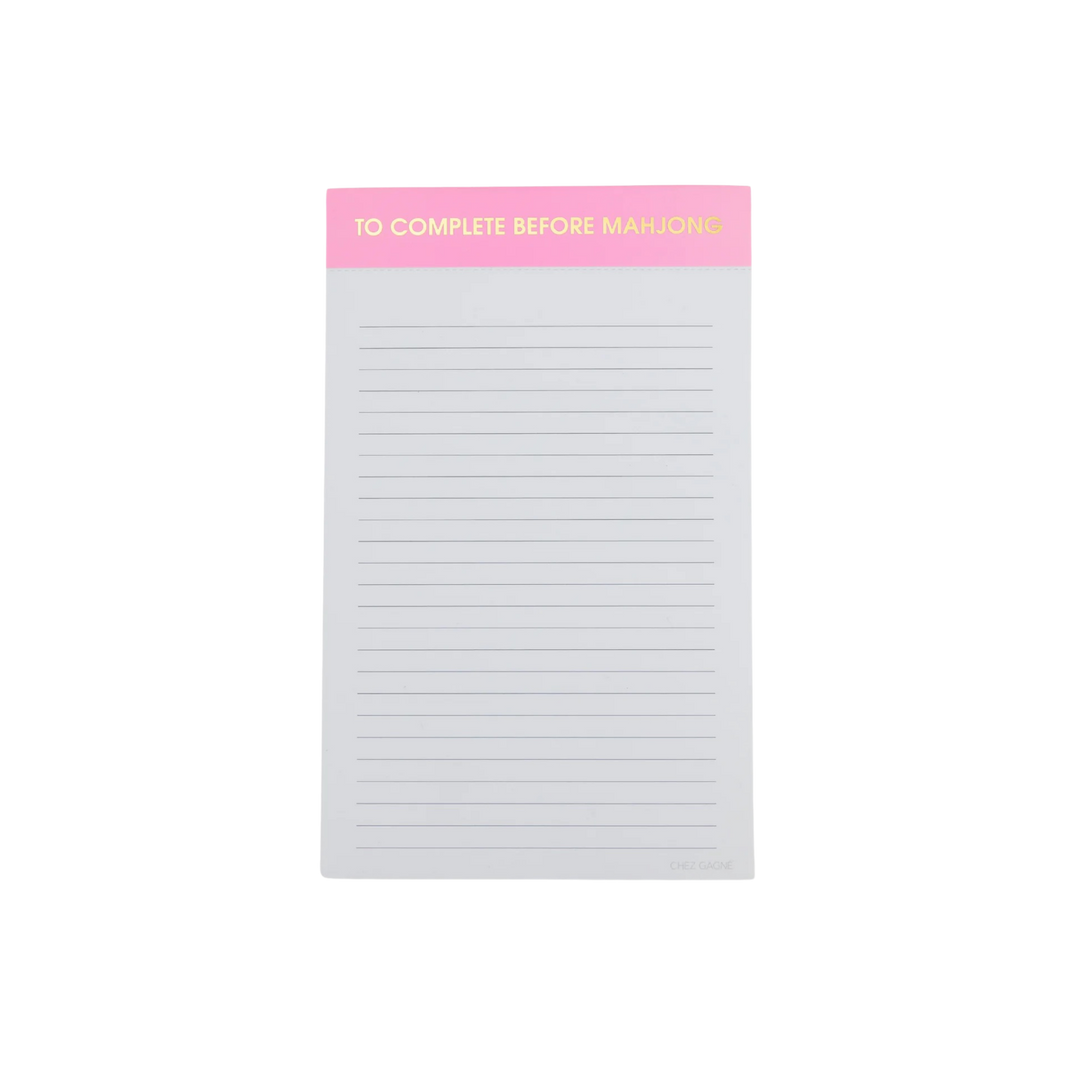 Neon peony To Complete Before Mahjong lined notepad for to-do lists and game day planning