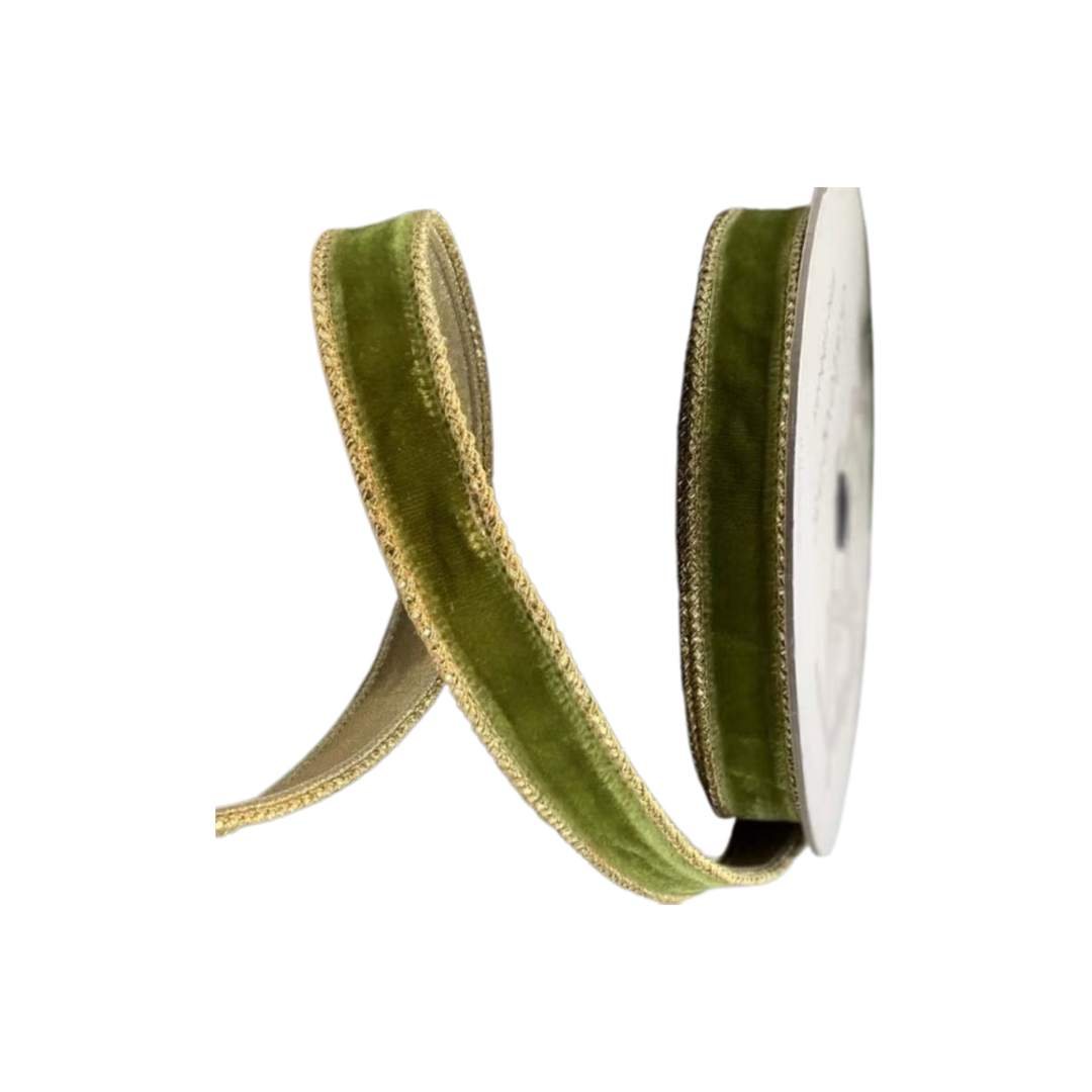 Moss Green Velvet with Gold Trim Ribbon