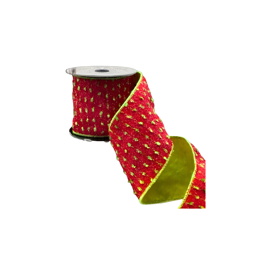 Red Chenille Knit Ribbon with Green Details . D. Stevens