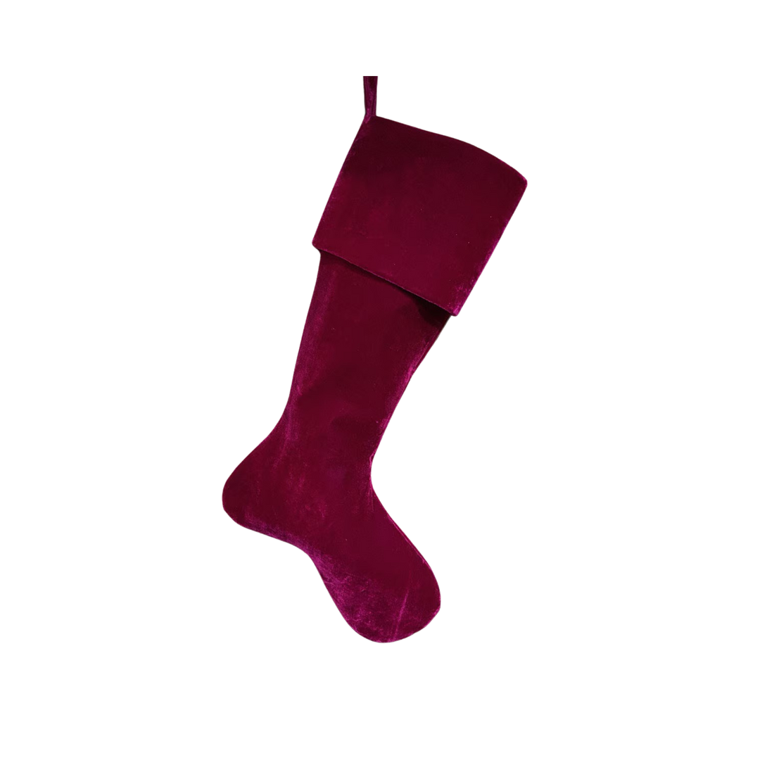 D. Stevens 25 inch French Velvet Christmas Stocking in vibrant fuchsia – luxury oversized holiday stocking for mantels and festive décor at Mood by DMJ Lafayette, Louisiana