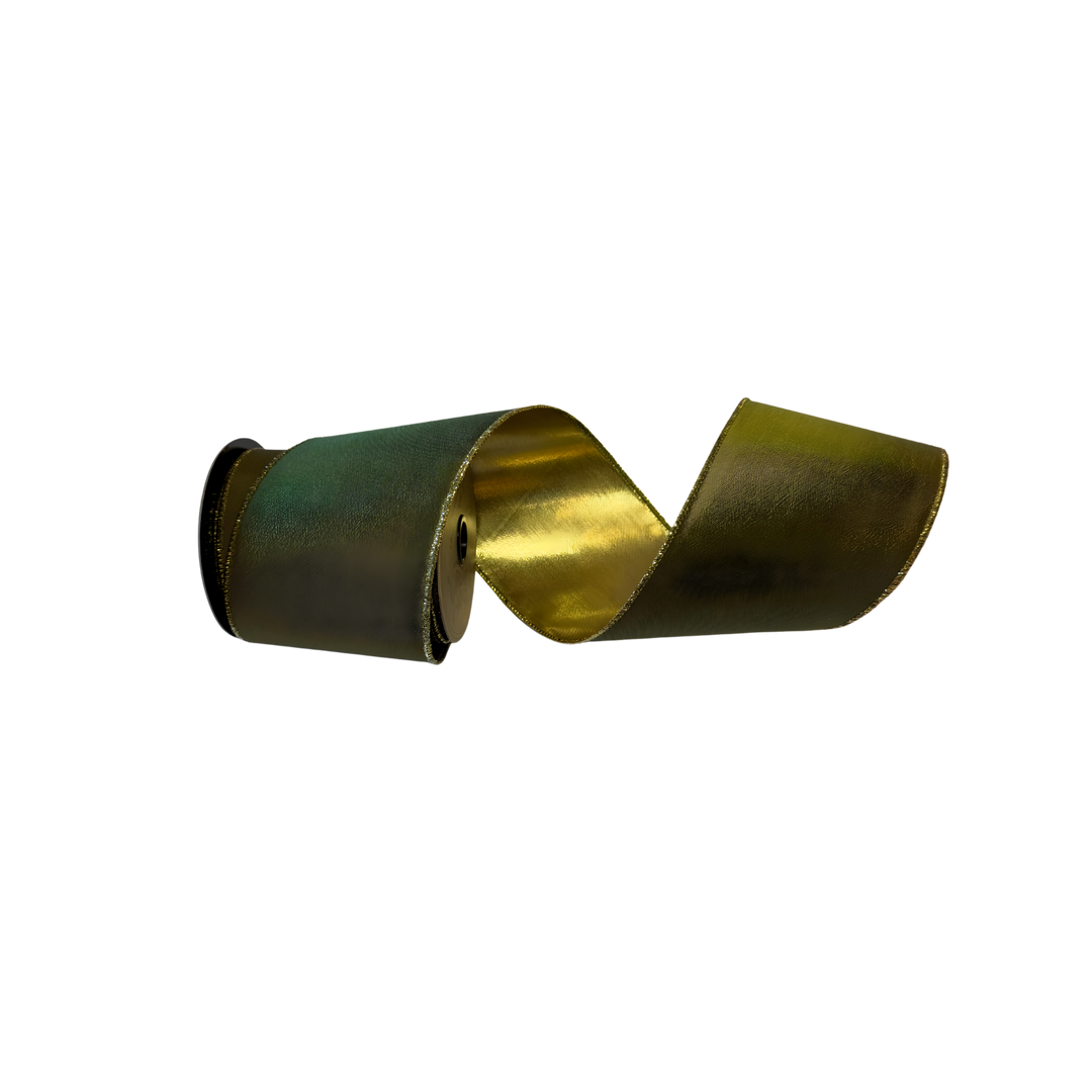 Sage Green Taffeta Ribbon with Gold Back by D. Stevens – 4 inch x 10 yard luxury decorative ribbon from Mood by DMJ.