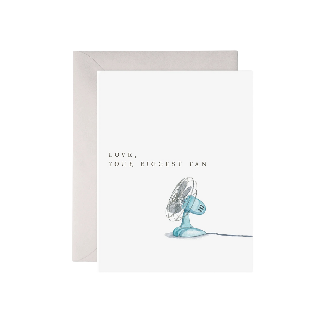 Small blue fan on a white background with text 'Love, Your Biggest Fan'.