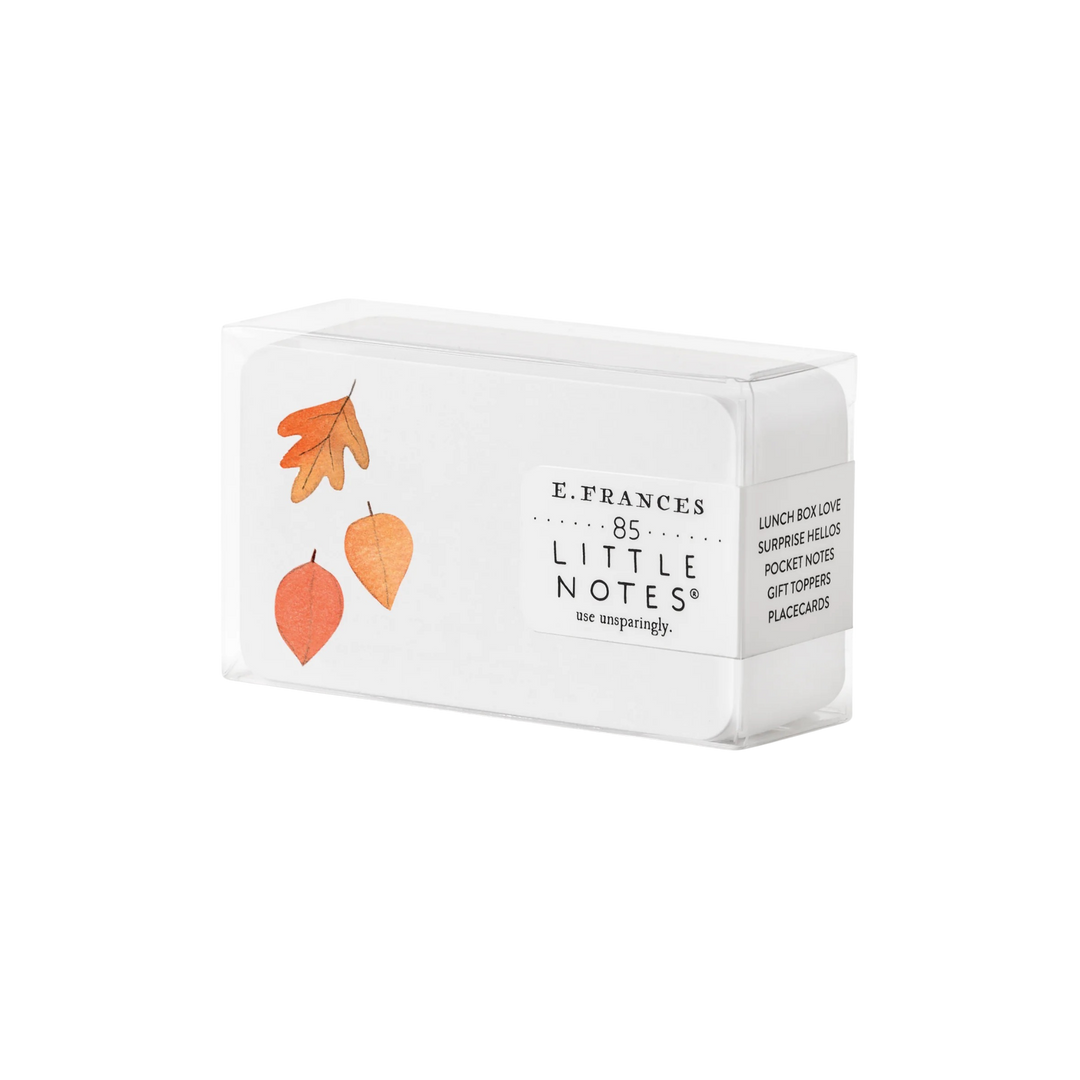 Box of E. Frances Little Notes with autumn leaf designs on a white background