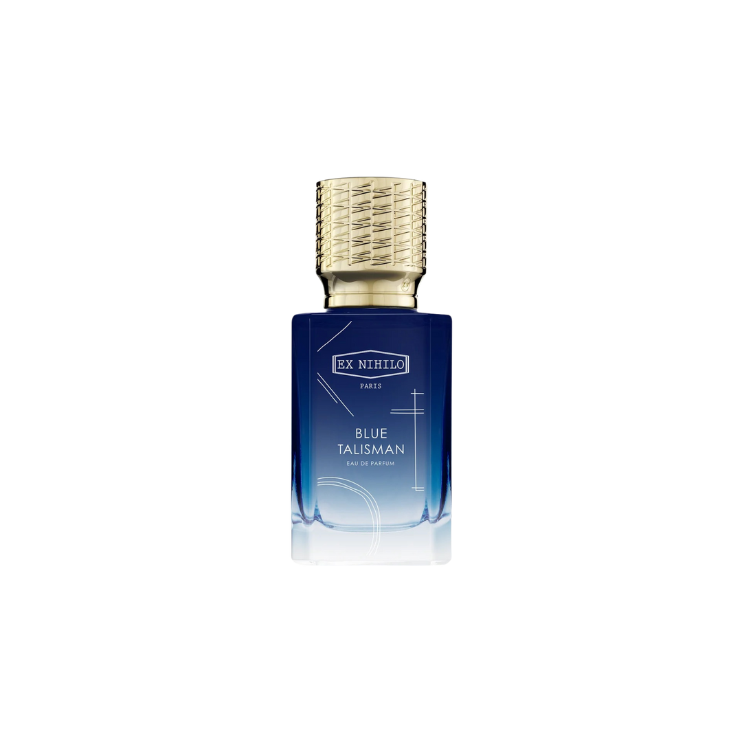 Ex Nihilo Blue Talisman Eau de Parfum luxury niche fragrance bottle with bergamot mandarin pear orange blossom musks amber woods notes