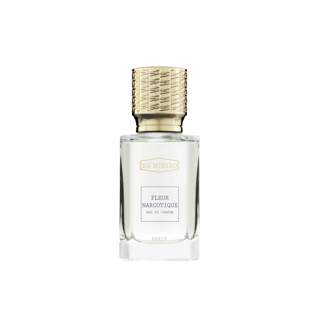 Ex Nihilo Fleur Narcotique Eau de Parfum luxury niche fragrance bottle with bergamot lychee peach peony jasmine musk notes