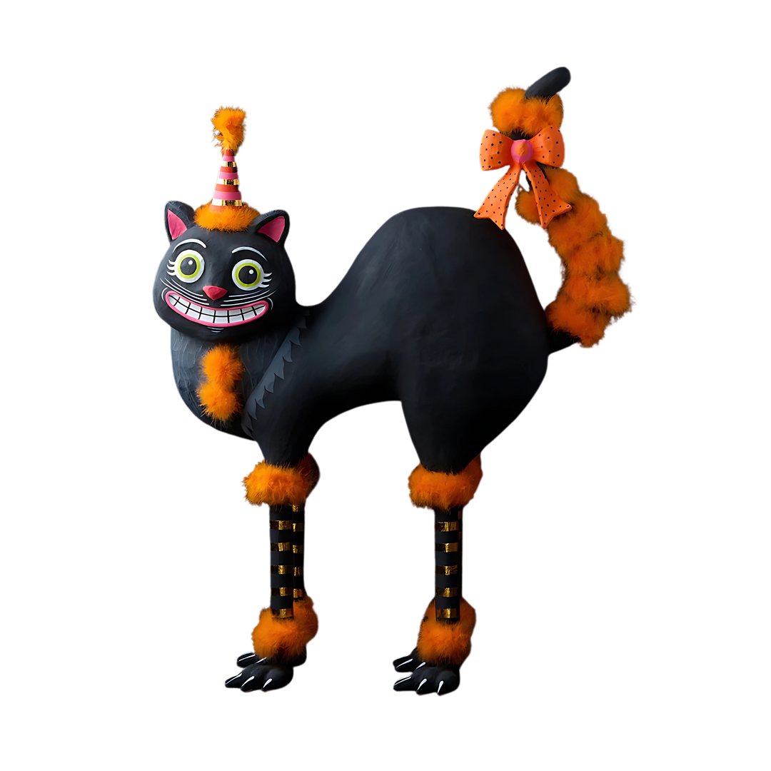 Black cat toy with orange accents Halloween Cat Decor Mood 2025