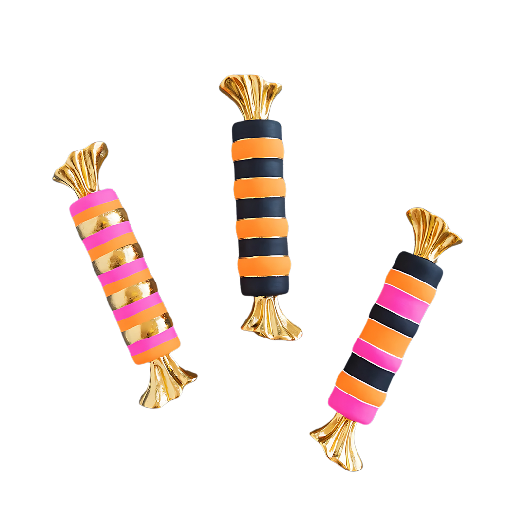 Colorful striped Halloween Taffy Display decoration with gold tips Mood 2025
