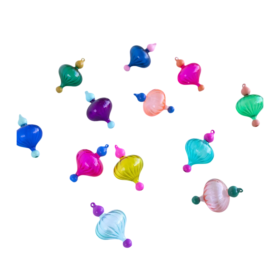 Mood by DMJ Glitterville Small Finial glass Christmas ornament, 4.75-inch elongated tiered design with metallic sheen and whimsical Glitterville style — elegant holiday tree decoration