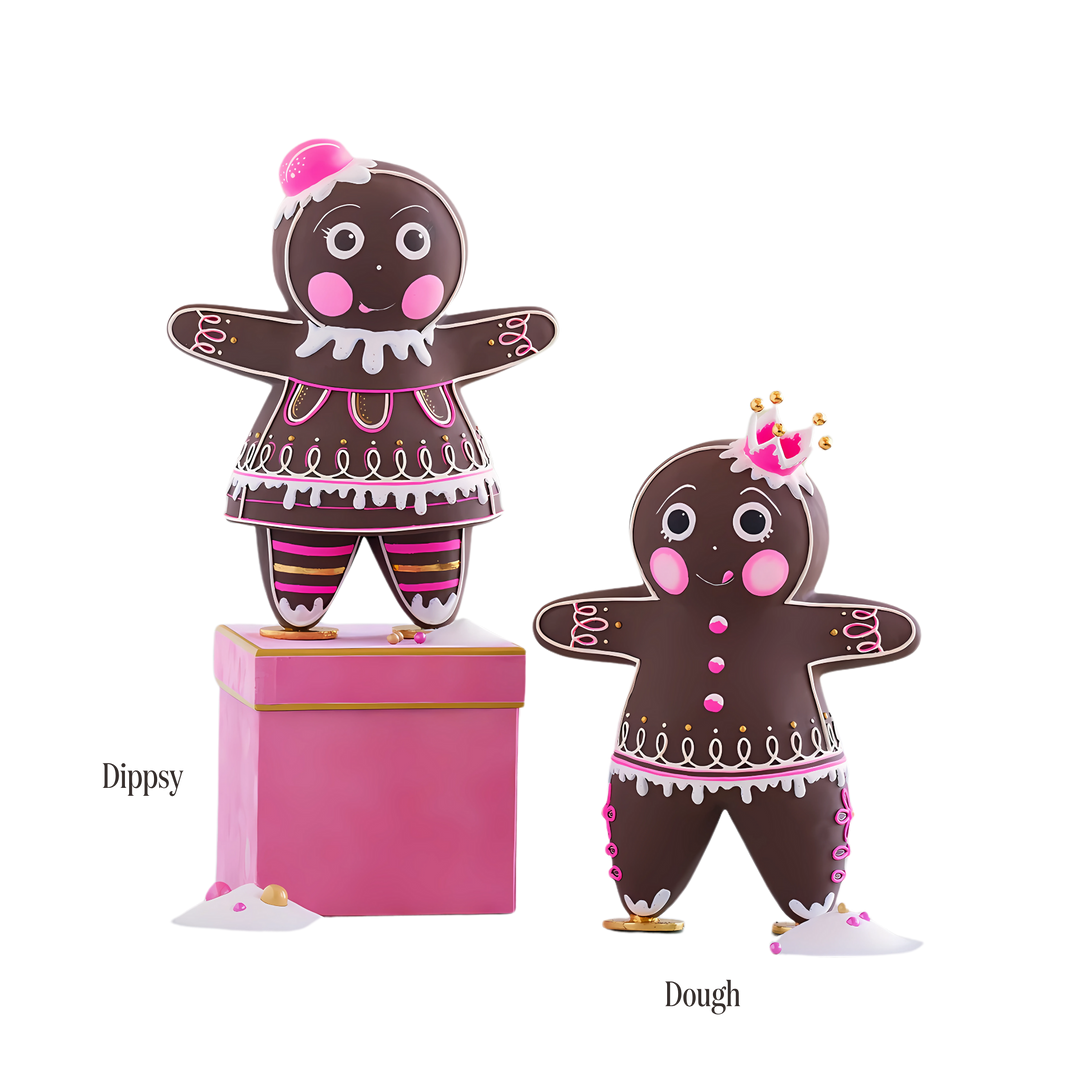 Mood by DMJ Glitterville The Gingers holiday figurines Dipsy and Dough — whimsical gingerbread-inspired Christmas décor with playful personality
