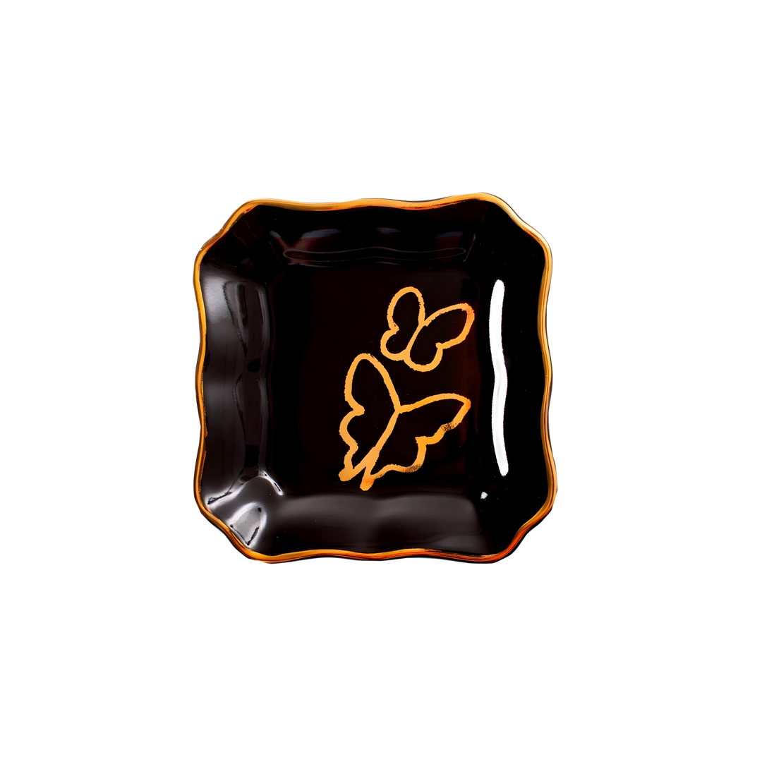 Hunt Slonem Butterflies Portrait Plate with gold butterflies and hand-painted gold rim at Mood by DMJ Lafayette Louisiana