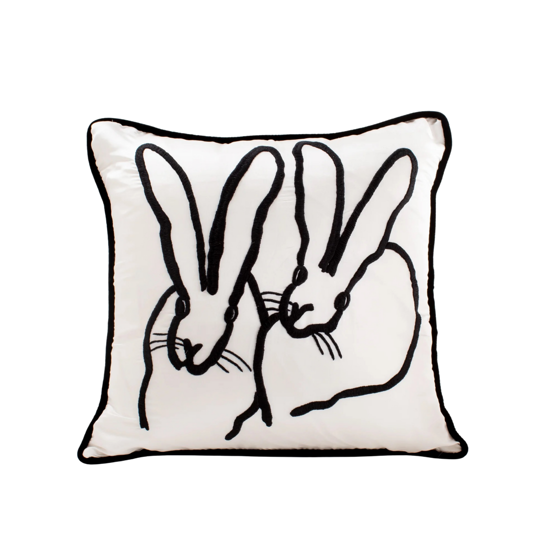 Hunt Slonem black and white silk velvet bunny pillow with embroidered rabbit design