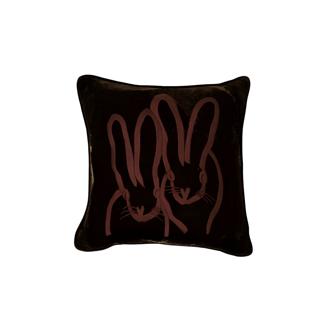 Hunt Slonem hand-embroidered bunny silk and velvet pillow in chocolate at Mood by DMJ Lafayette Louisiana