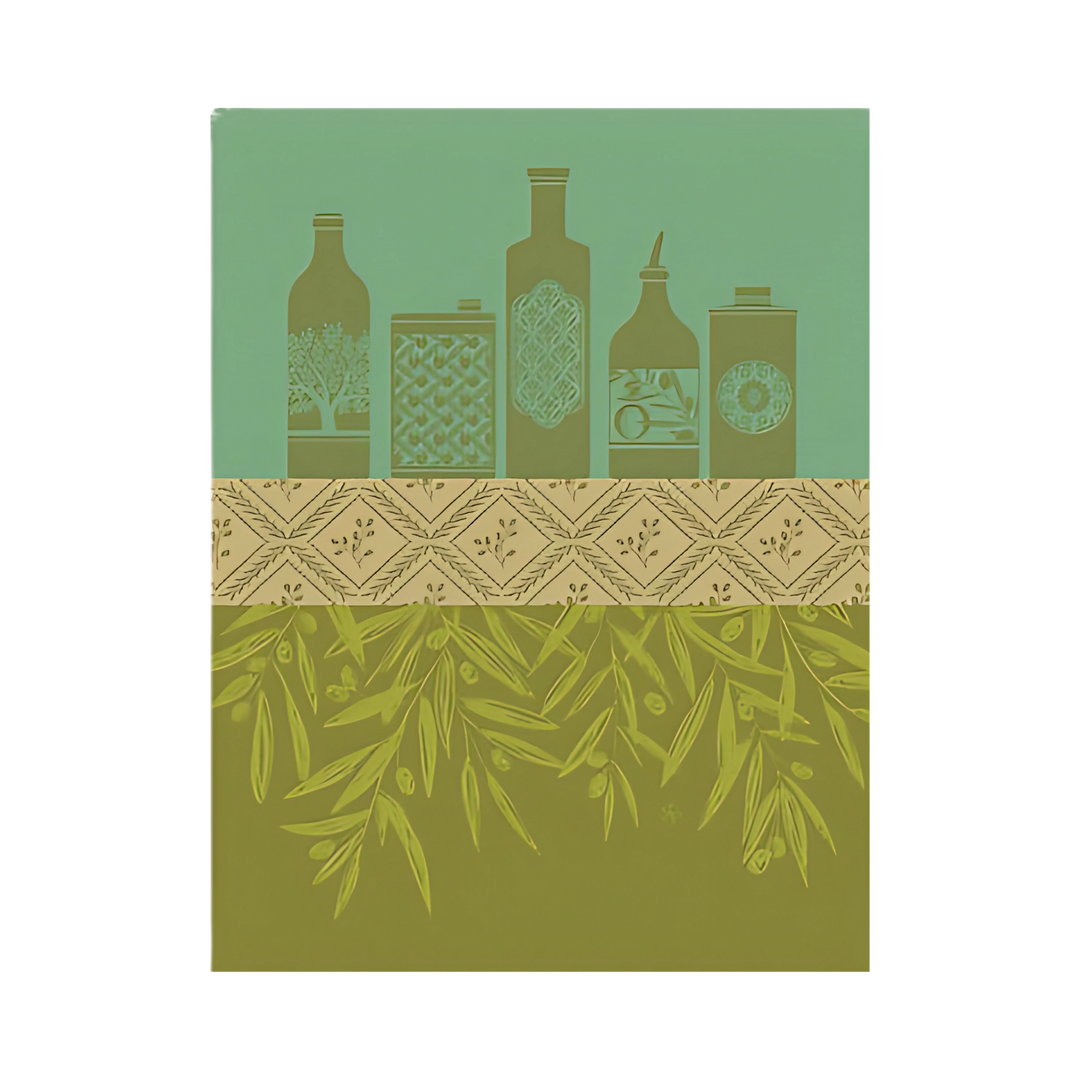 Green olive branches and oil huiles cotton tea towel Mood 2025