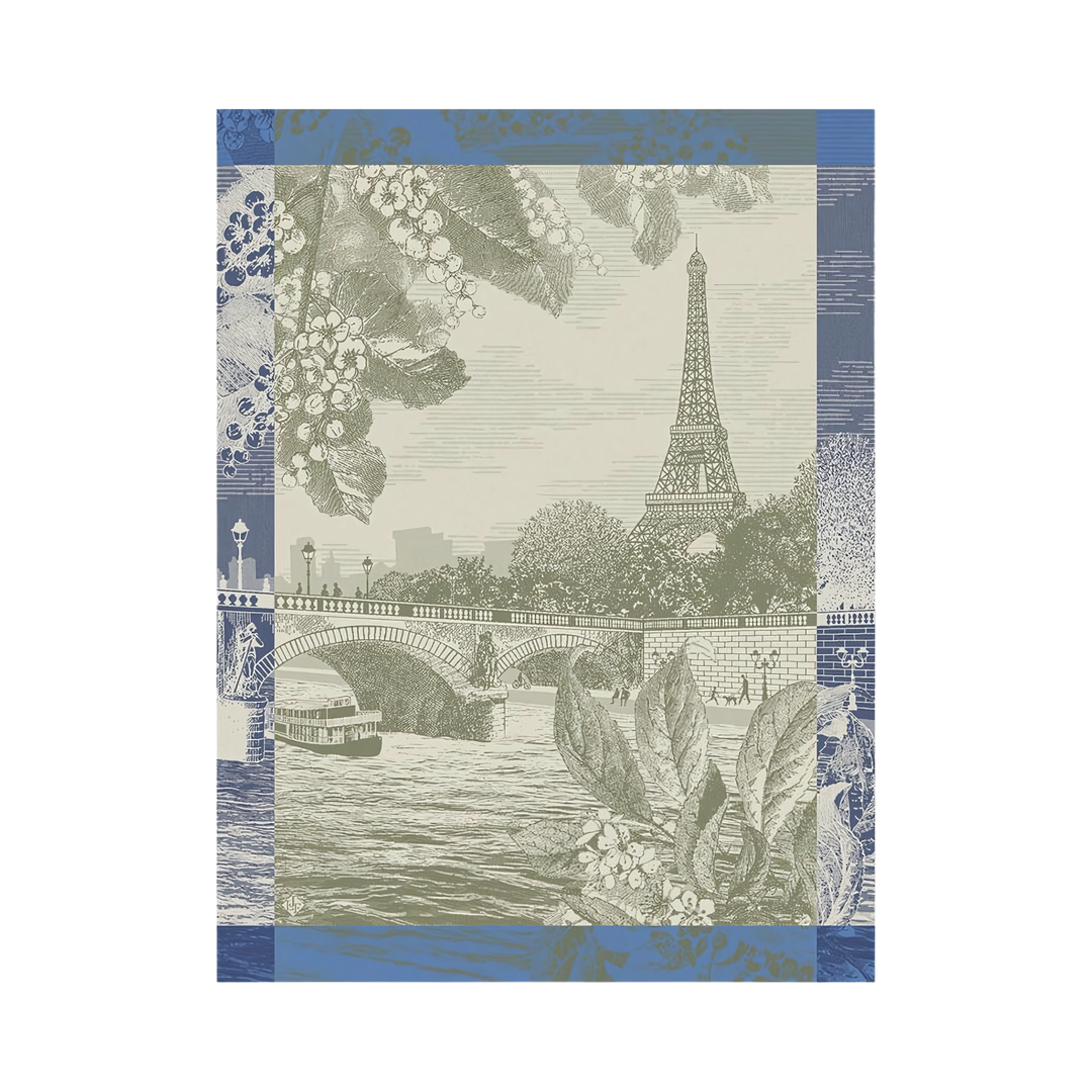 paris sur seine cotton tea towel in green Mood 2025