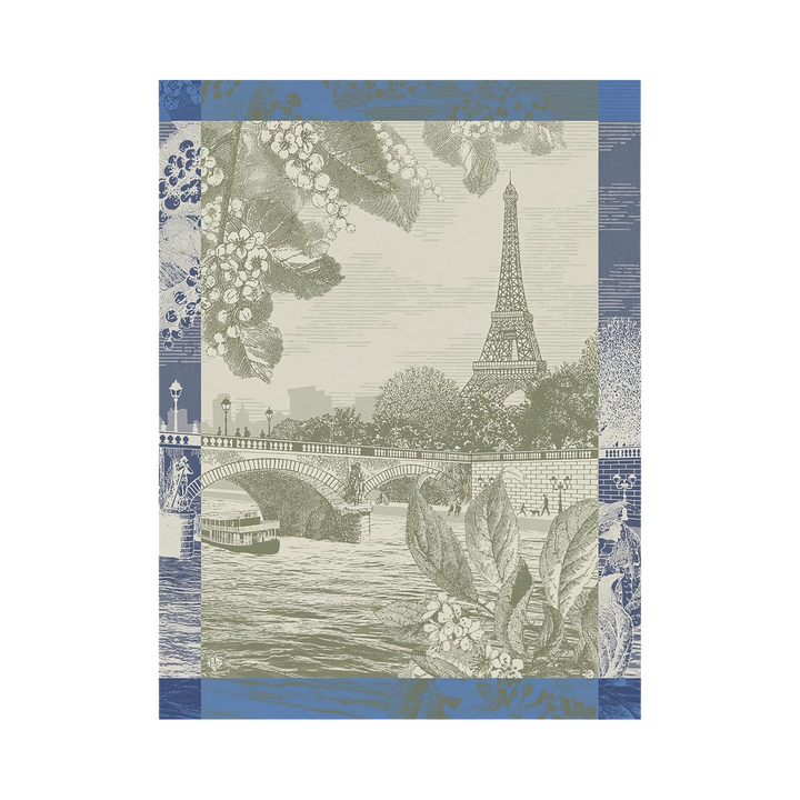 paris sur seine cotton tea towel in green Mood 2025