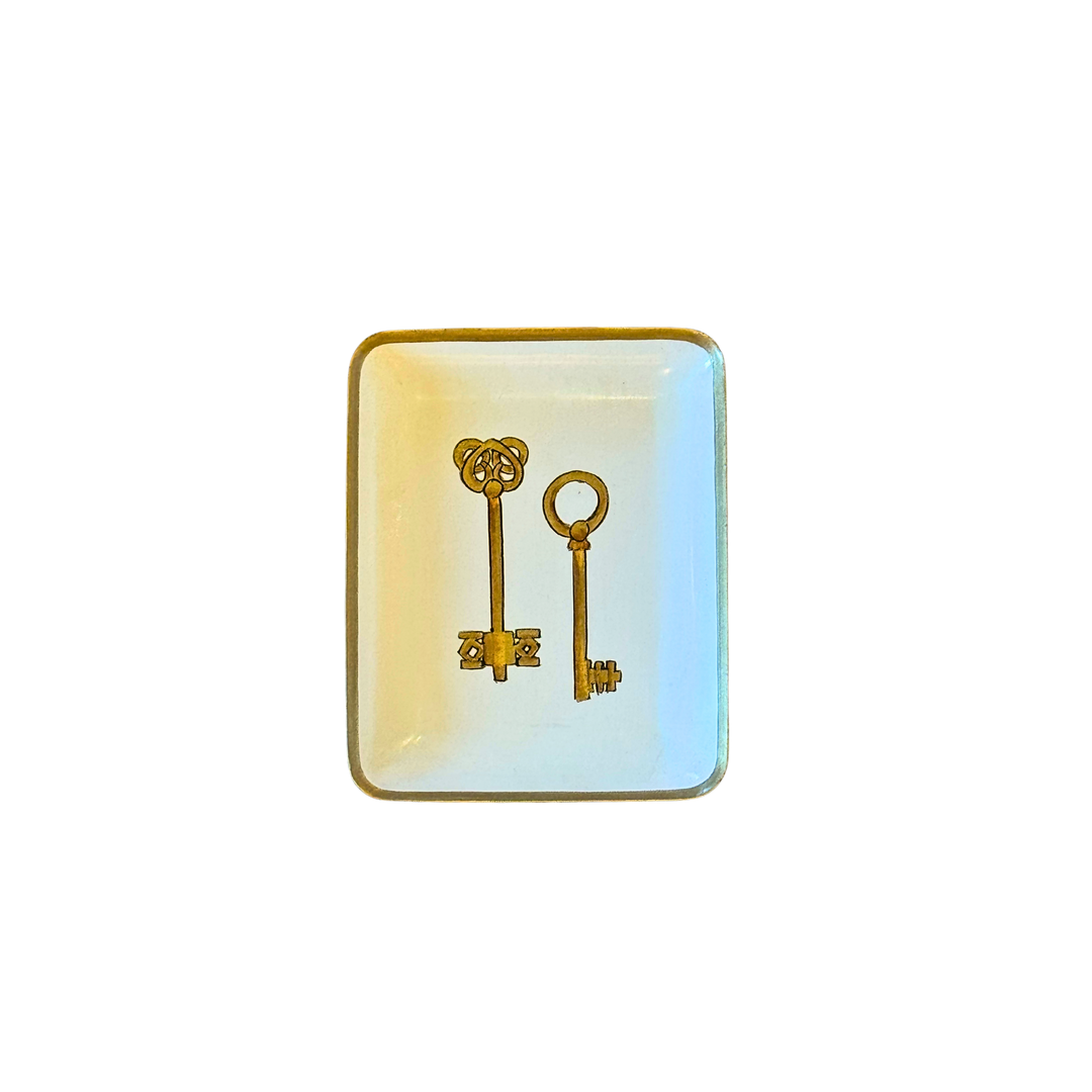 Hand-painted iron decorative dish with antique keys design by Les Ottomans, Italian luxury home décor available at Mood by DMJ