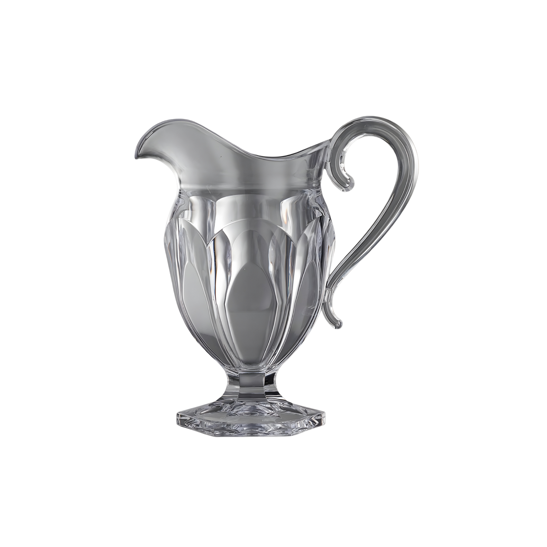 Mario Luca Giusti Clear Roberta acrylic pitcher with curved handle, spout, and faceted design styled for indoor or outdoor entertaining
