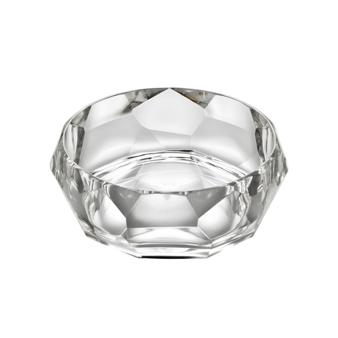 Mario Luca Giusti Clear Supernova acrylic bowl with faceted geometric design used for serving or decorative display
