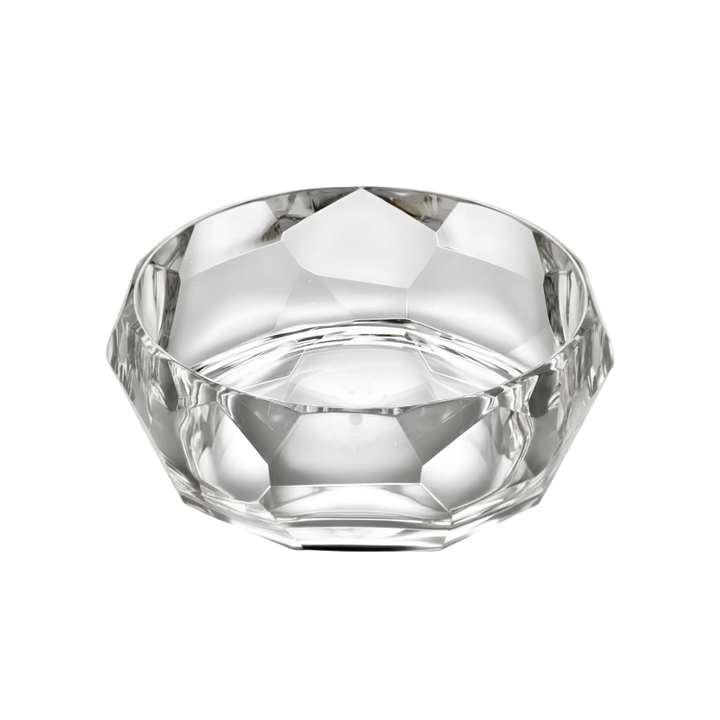 Mario Luca Giusti Clear Supernova acrylic bowl with faceted geometric design used for serving or decorative display