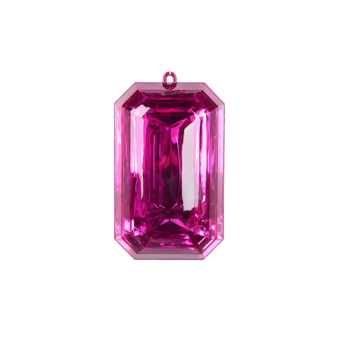 Hot Pink Jewel Ornament made of durable acrylic with faceted gemstone design, perfect for glamorous holiday décor from Lafayette, Louisiana.